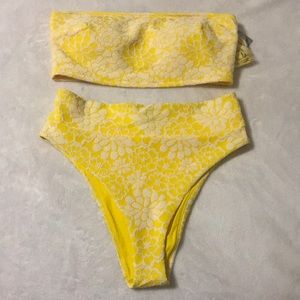 Yellow high waist bikini with floral print